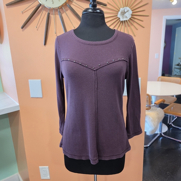 Democracy Thermal Y2K Elena Bella Plum Long Sleeve Top Indie Stud Accents - Picture 2 of 12